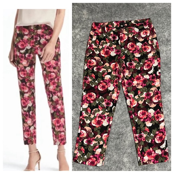 Banana Republic Pants Women's 4P Avery Allover Flower Print Cropped Multi - Picture 1 of 16